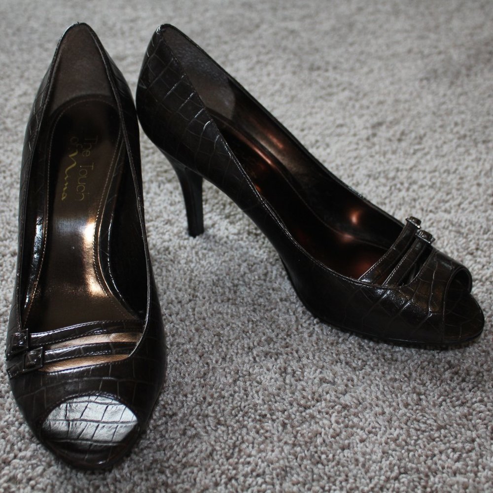 Touch of Nina Croc Print Peep Toe Florrie Heels